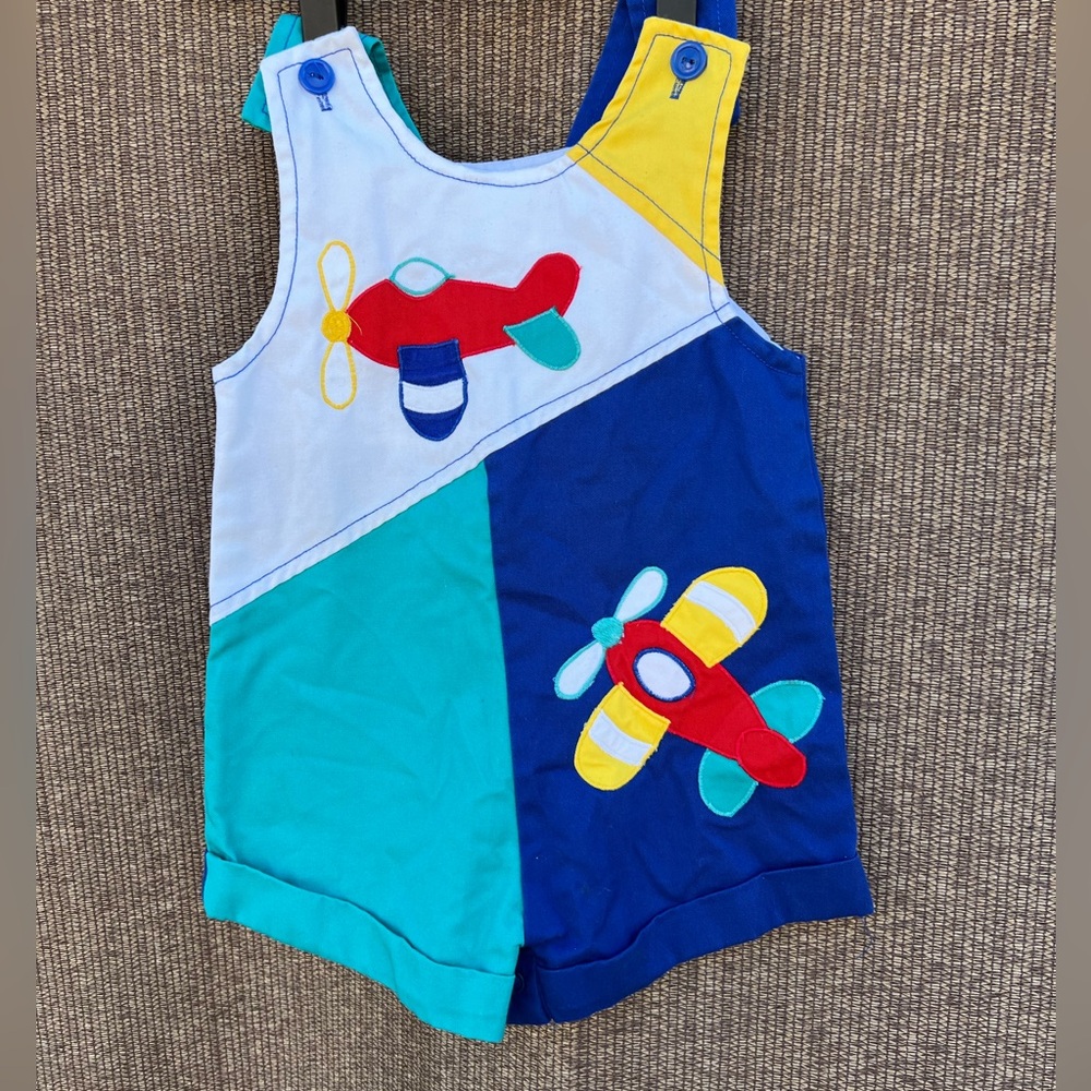 Vintage Airplane romper overall toddler Buttons boy Sz 18 Months